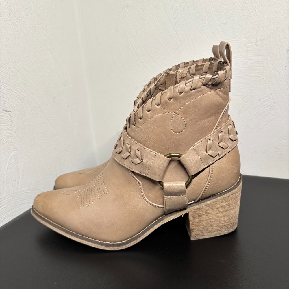 Altar'd State Rynn Women's Ankle Boots Size 6 Taupe Heeled Booties Braided
